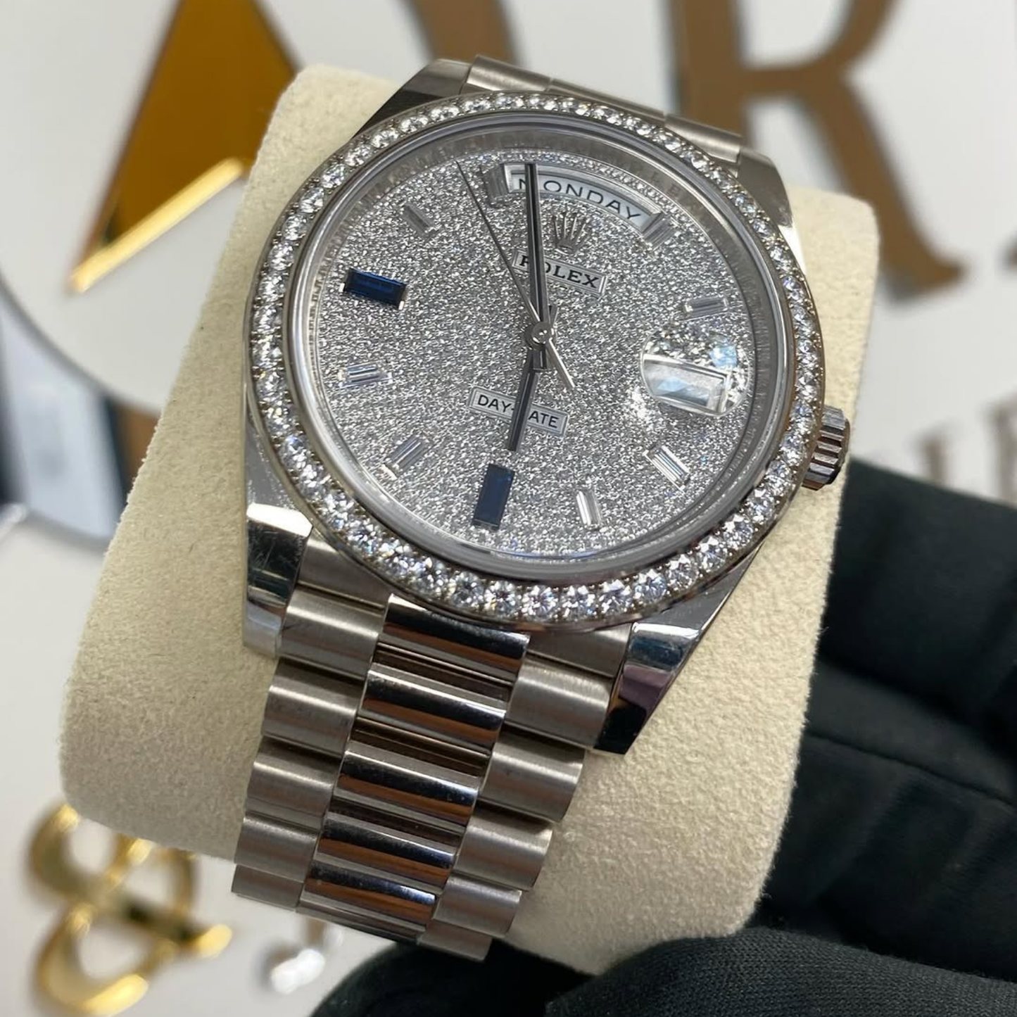 Day-Date 40 President White Gold Diamond Paved Dial with Sapphires 228349RBR