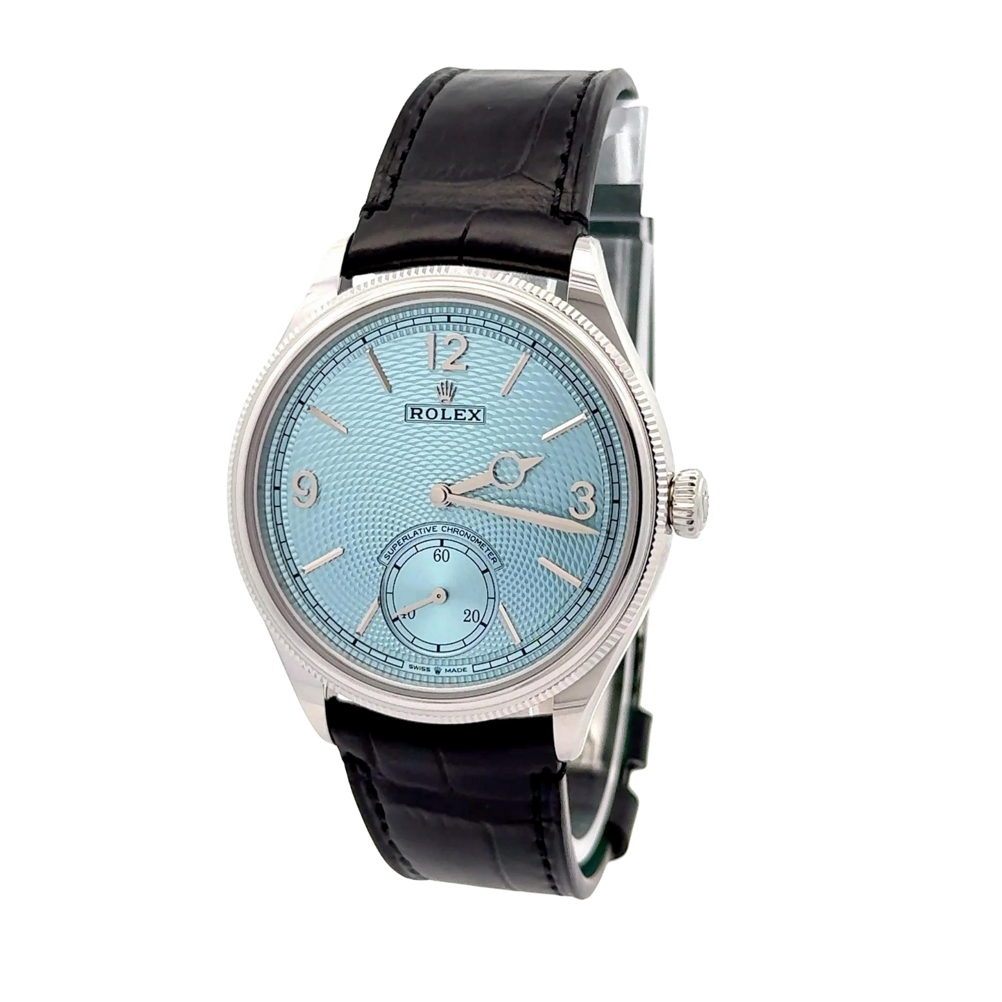 Perpetual 1908 39mm White Gold Platinum Ice Blue Dial Black Alligator Leather Strap m52506-0003