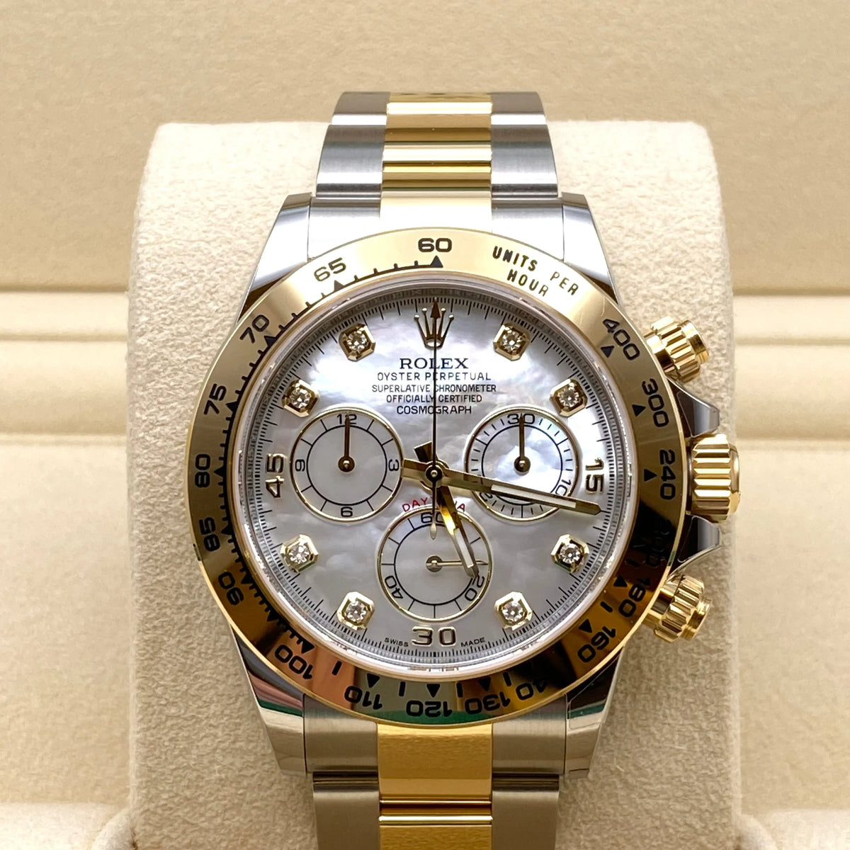 Daytona 40mm Yellow Gold Stainless Steel Mother of Pearl Diamond Dial 116503