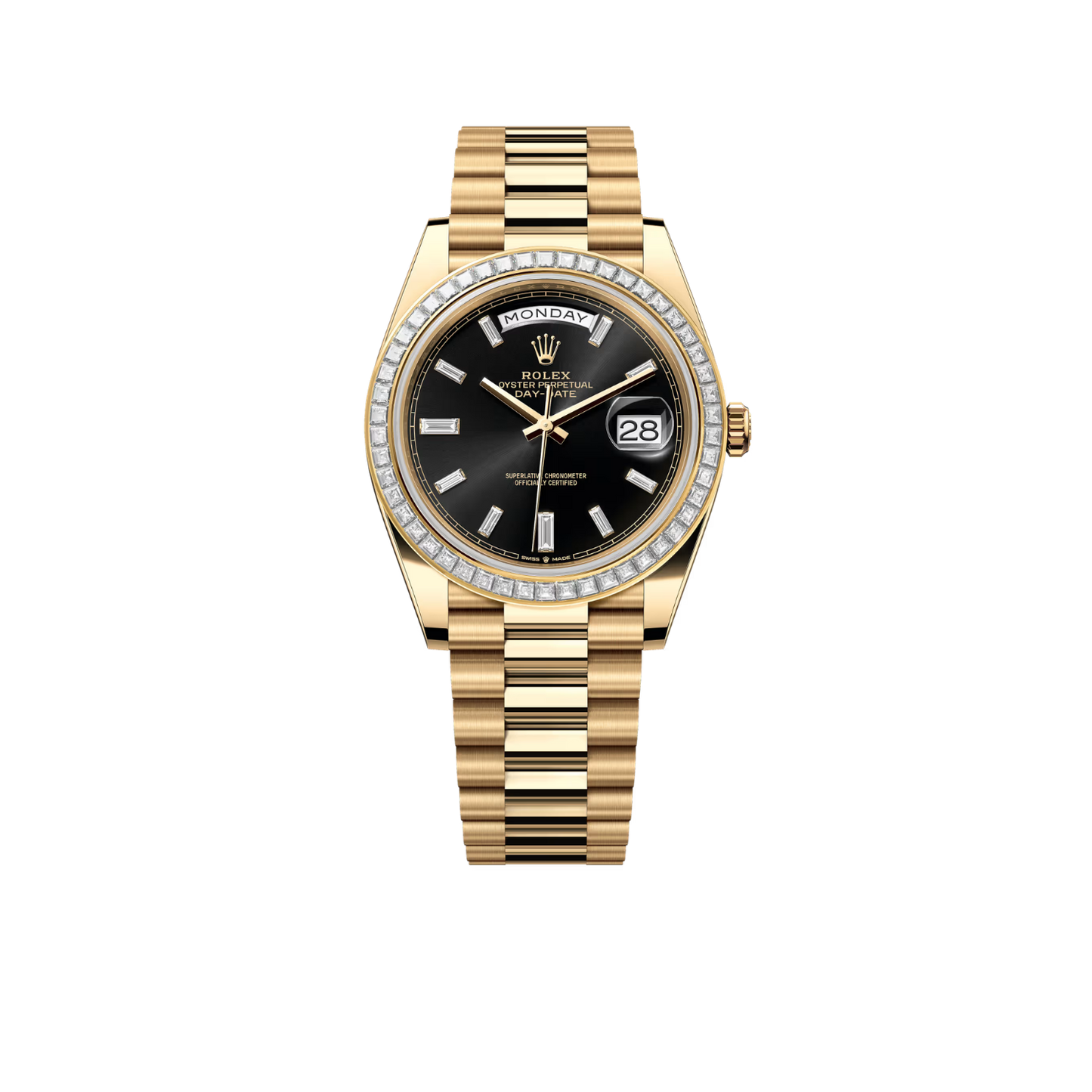 Day-Date 40mm Yellow Gold Onyx Baguette Diamond Dial Baguette Bezel m228398tbr-0001