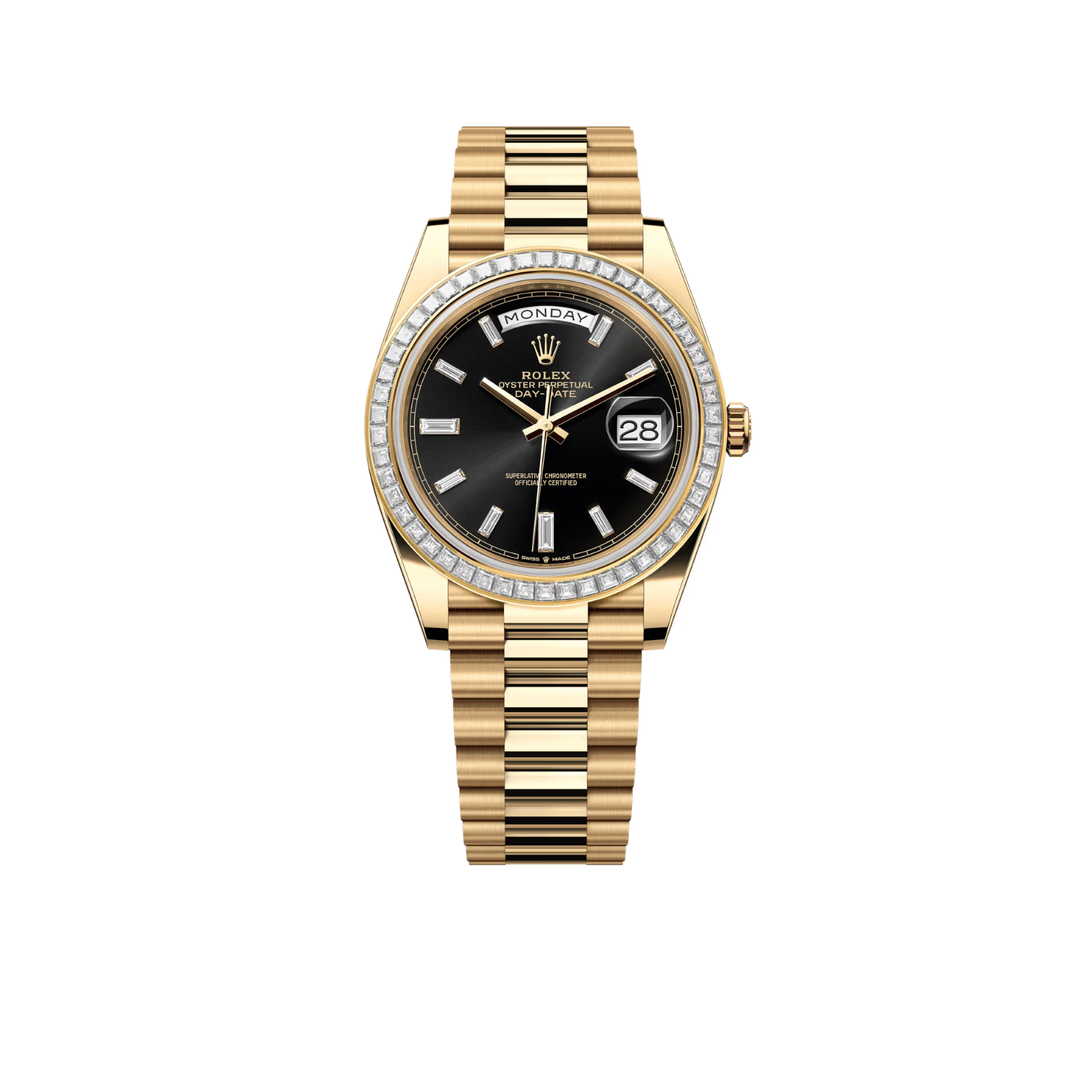 Day-Date 40mm Yellow Gold Onyx Baguette Diamond Dial Baguette Bezel m228398tbr-0001