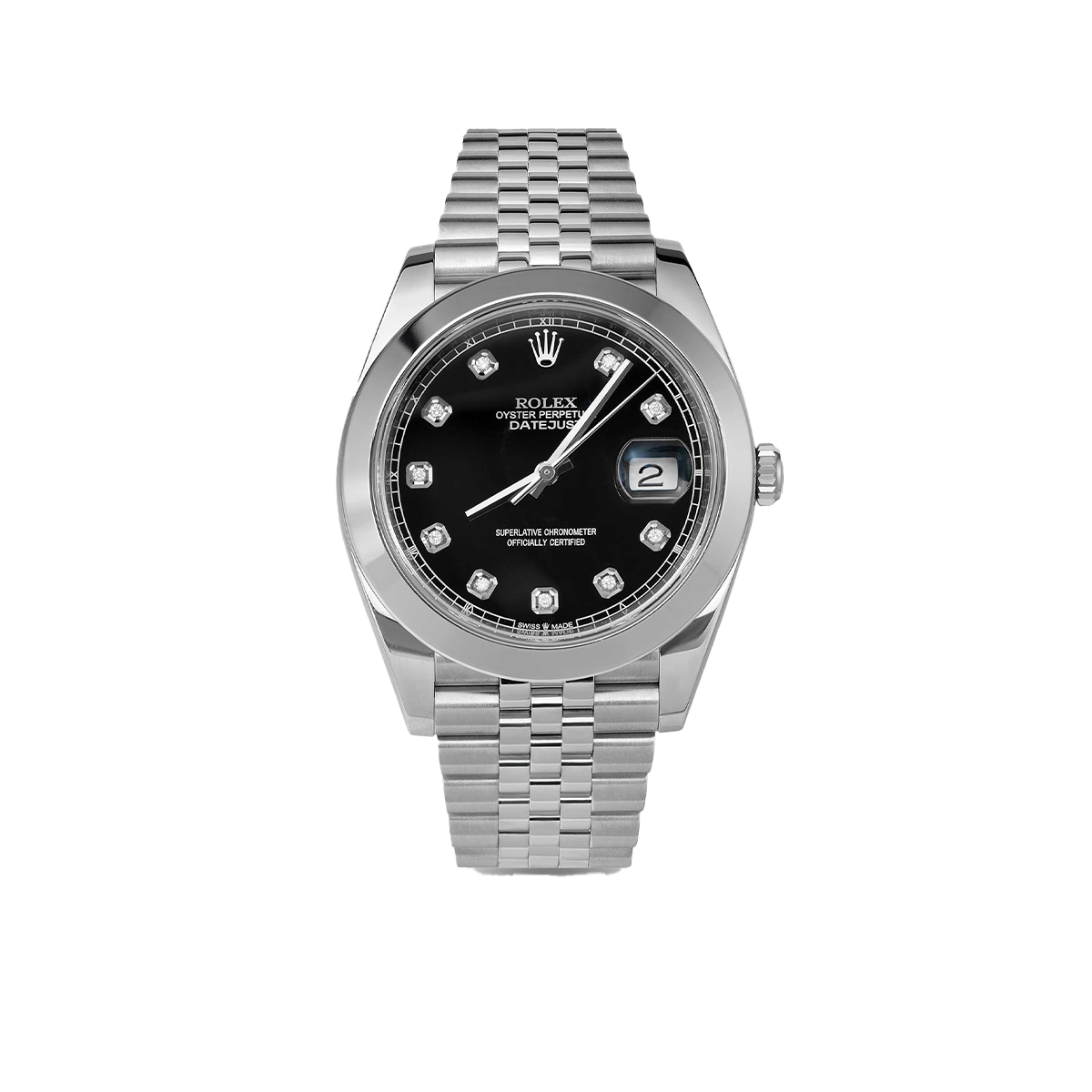 Datejust 126300 Smooth Bezel Watch 41mm Black Diamond Dial