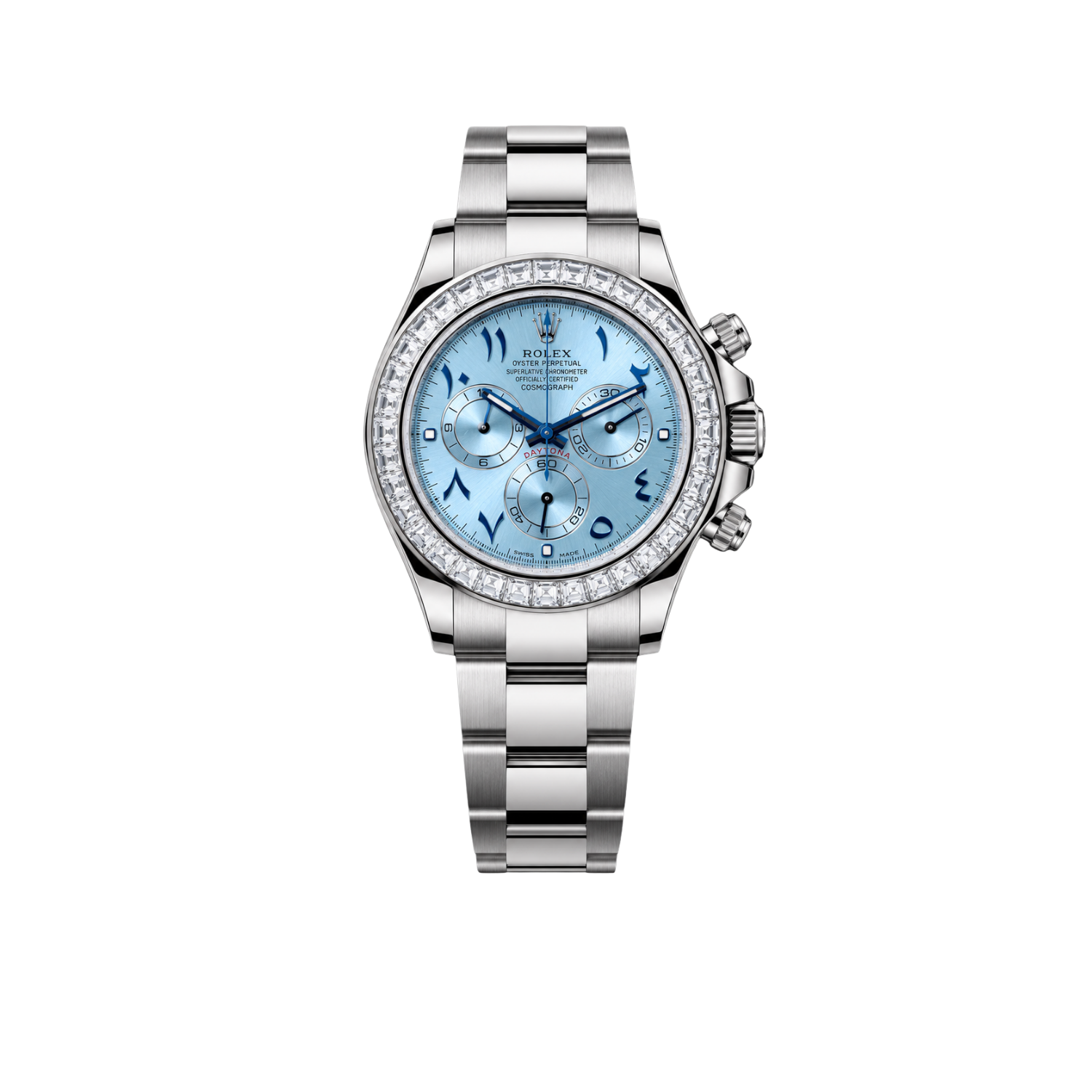 Daytona 40mm Baguette Diamond Bezel IceBlue Arabic Dial 116576TBR-0005