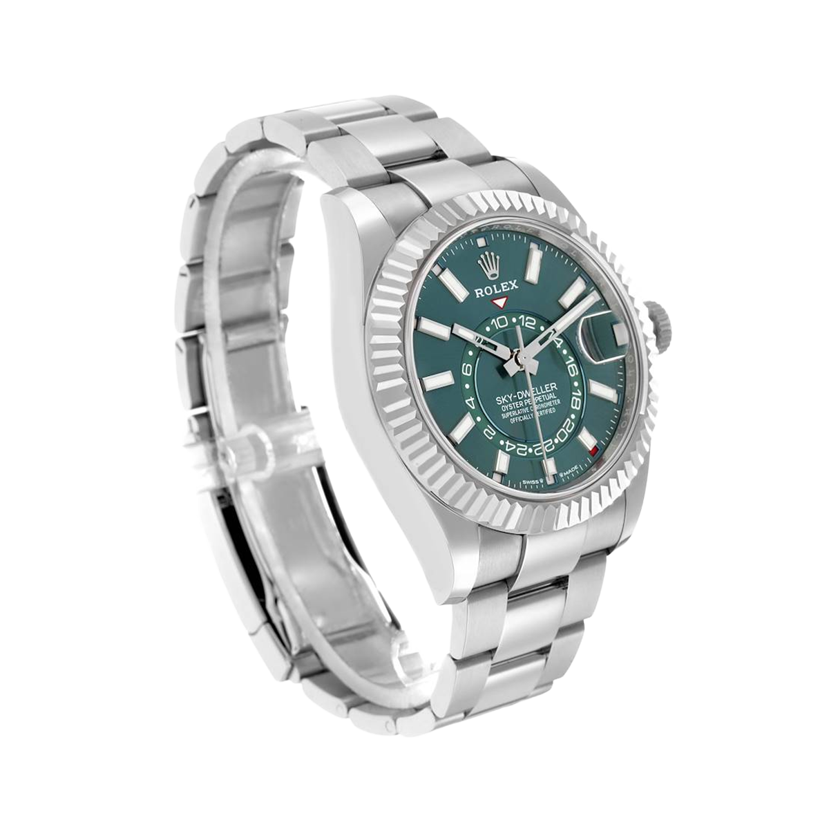 Sky-Dweller 42mm Steel White Gold Green Dial Mens Watch 336934