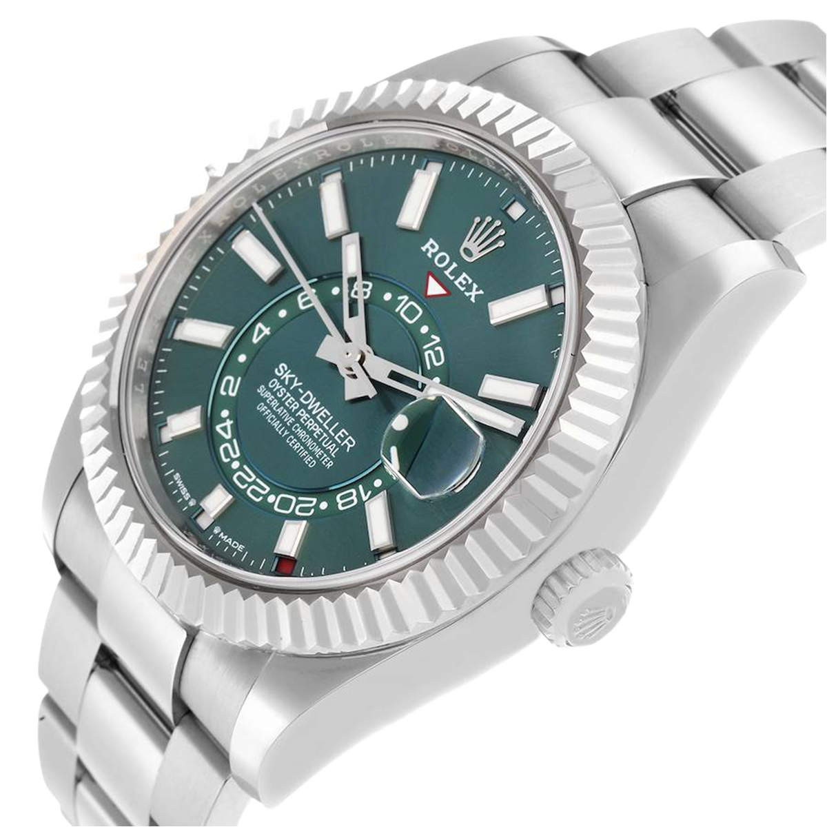 Sky-Dweller 42mm Steel White Gold Green Dial Mens Watch 336934
