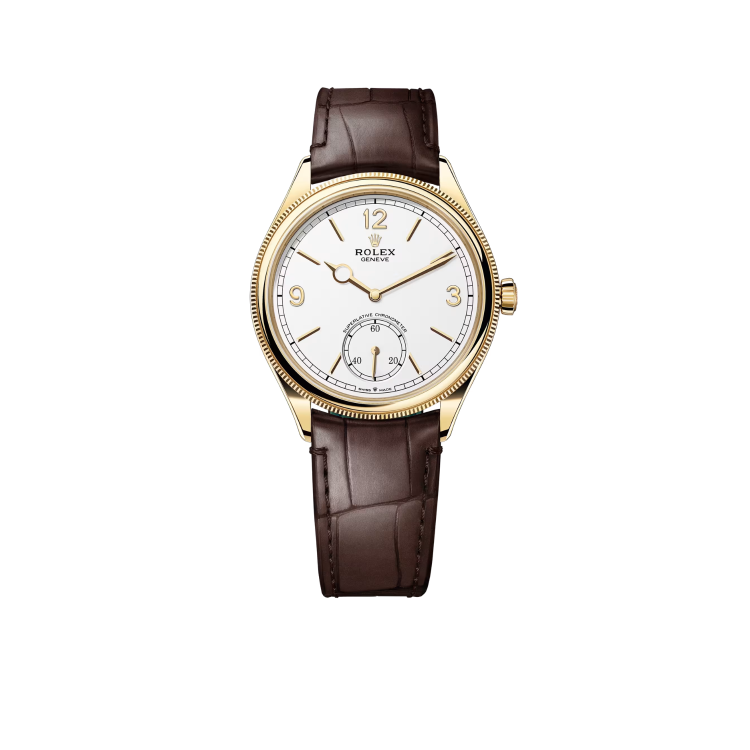 Perpetual 1908 39mm Yellow Gold White Dial Brown Alligator Leather Strap m52508-0006