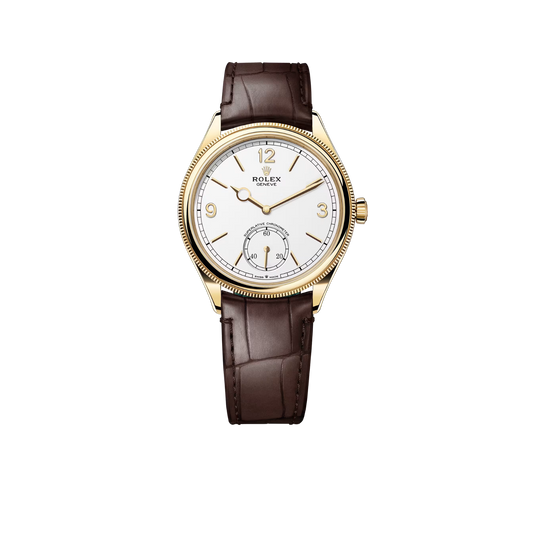 Perpetual 1908 39mm Yellow Gold White Dial Brown Alligator Leather Strap m52508-0006