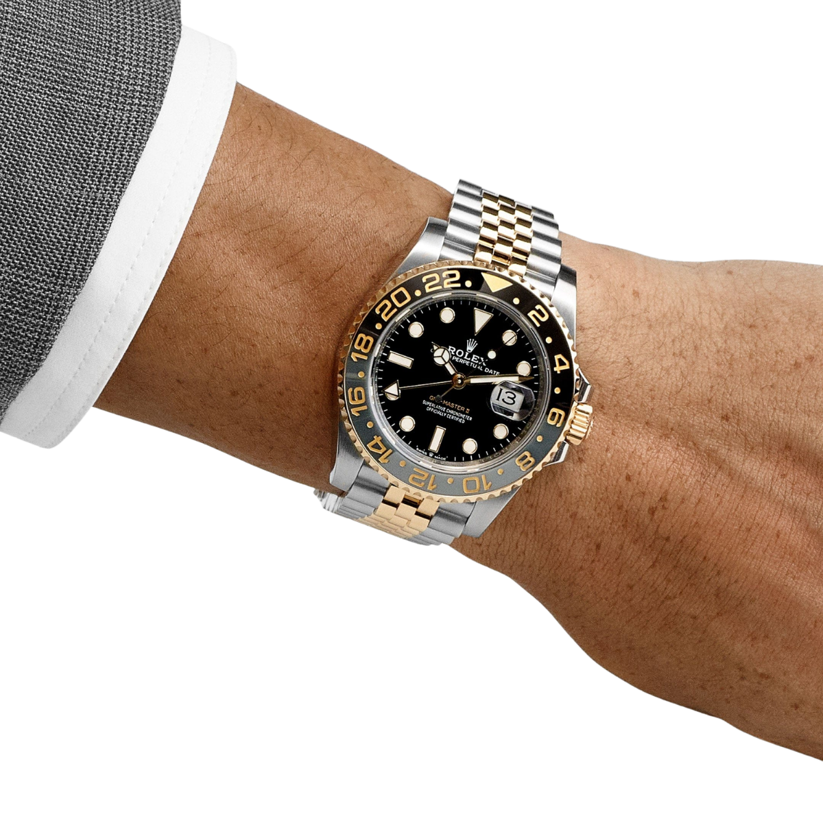 GMT-Master II  40mm Stainless Steel Yellow Gold Black Dial Jubilee 126713GRNR-0001