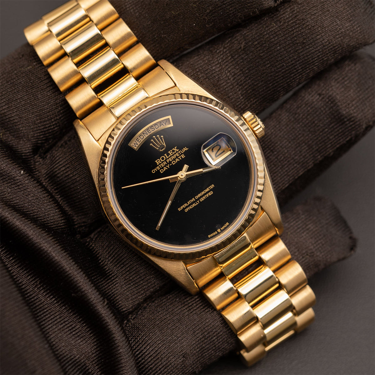 Presidential Rolex Day-Date 18038 Watch 36mm Black Onyx Dial 18K Yellow Gold