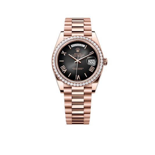 Day-Date 40 228345 Rose Gold Black Dial Diamond Bezel