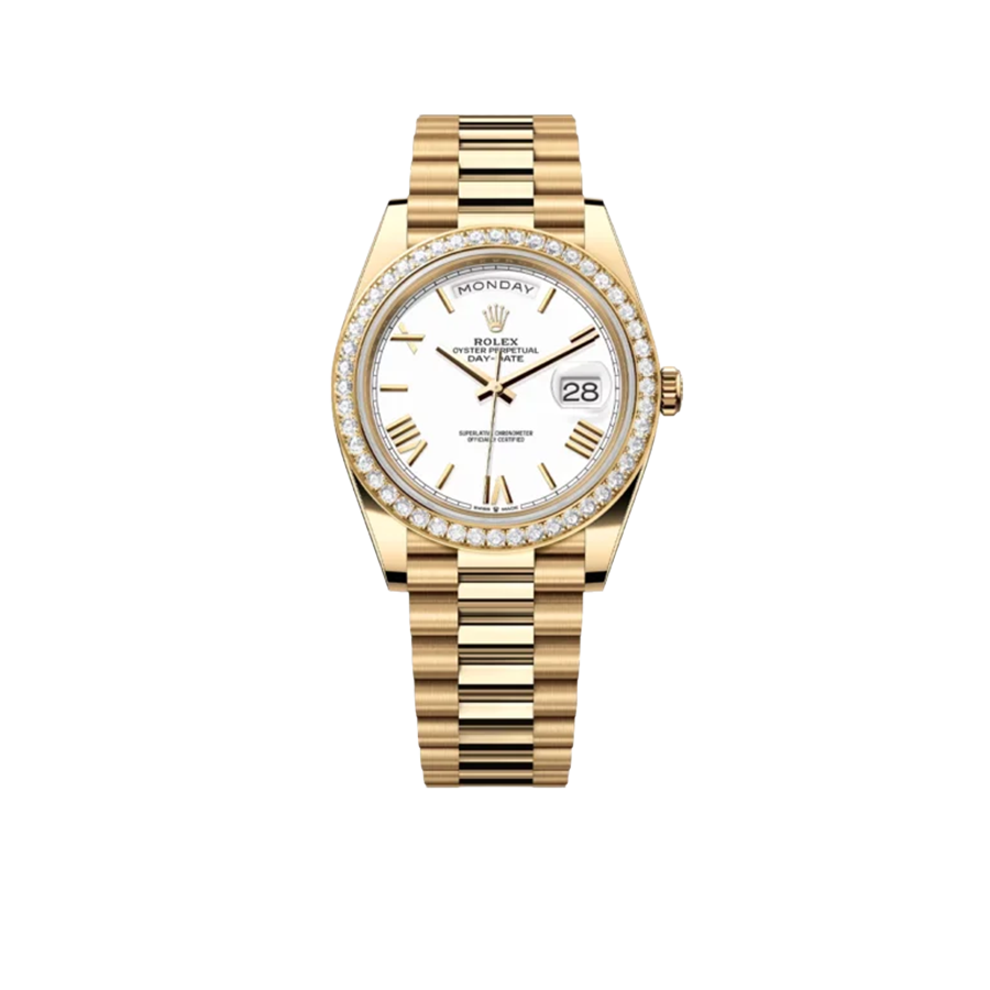 Day-Date 40 228348RBR Yellow Gold Diamond Bezel White Dial