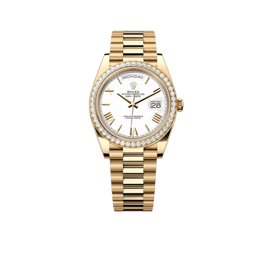 Day-Date 40 228348RBR Yellow Gold Diamond Bezel White Dial
