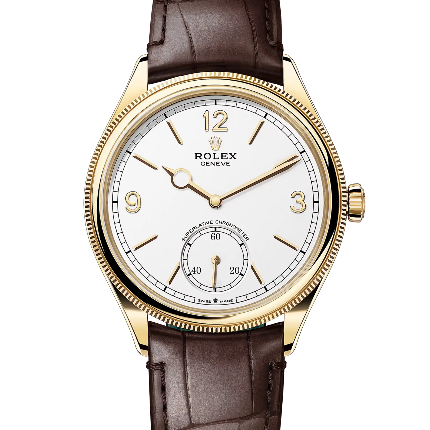 Perpetual 1908 39mm Yellow Gold White Dial Brown Alligator Leather Strap m52508-0006