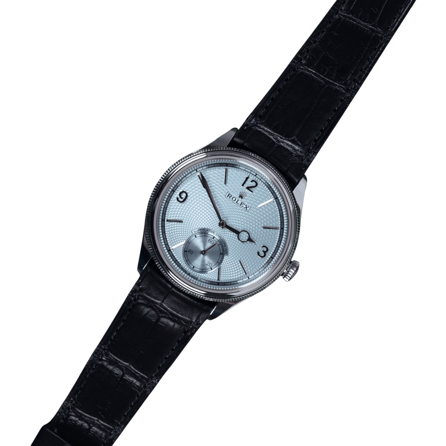 Perpetual 1908 39mm White Gold Platinum Ice Blue Dial Black Alligator Leather Strap m52506-0003