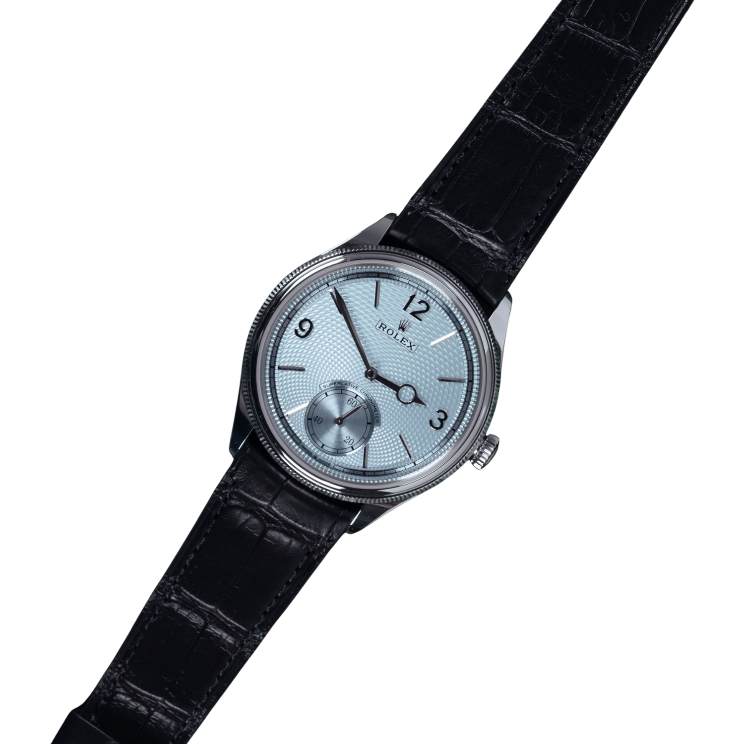 Perpetual 1908 39mm White Gold Platinum Ice Blue Dial Black Alligator Leather Strap m52506-0003