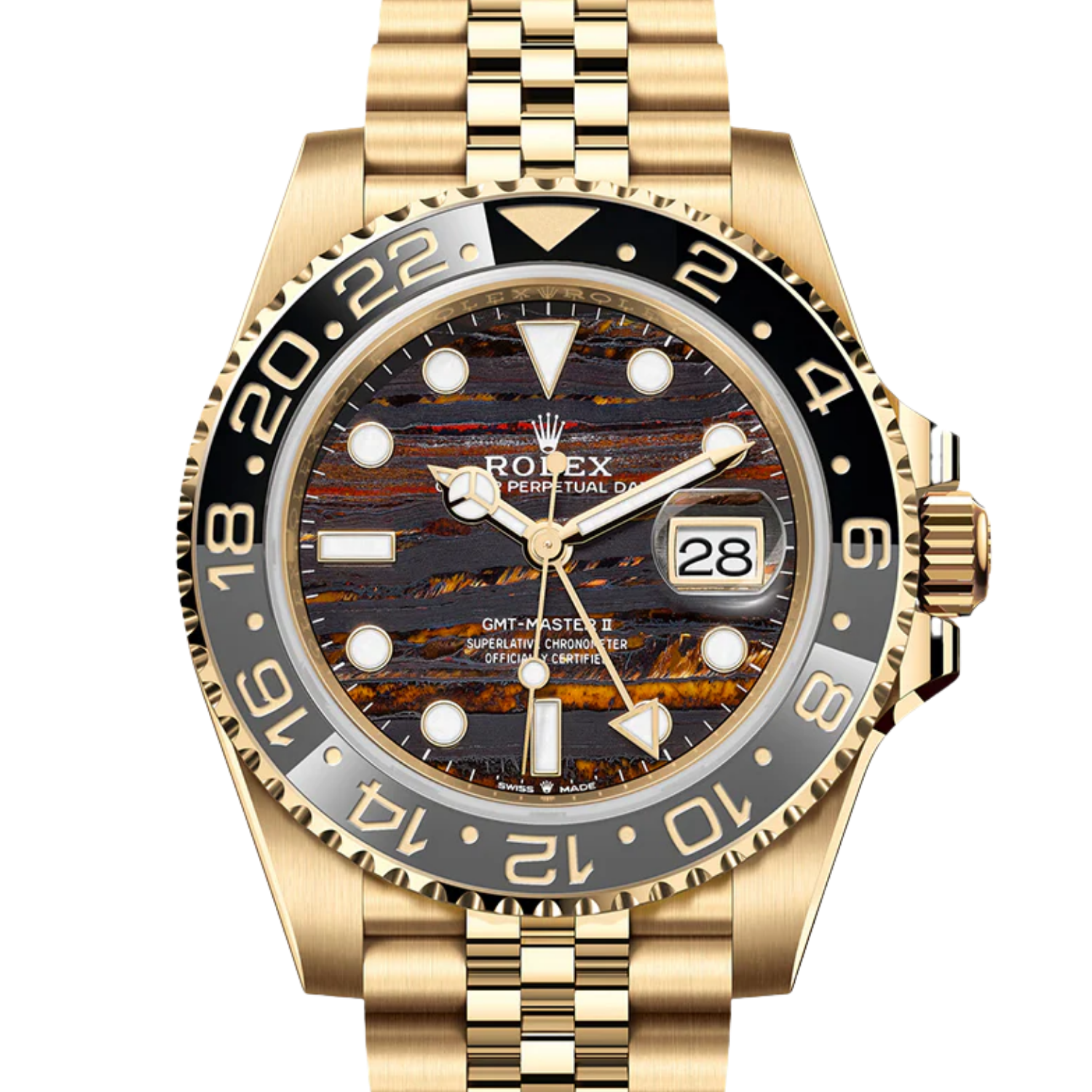 GMT-Master II 40mm Yellow Gold Tiger Iron Dial Jubilee 126718GRNR