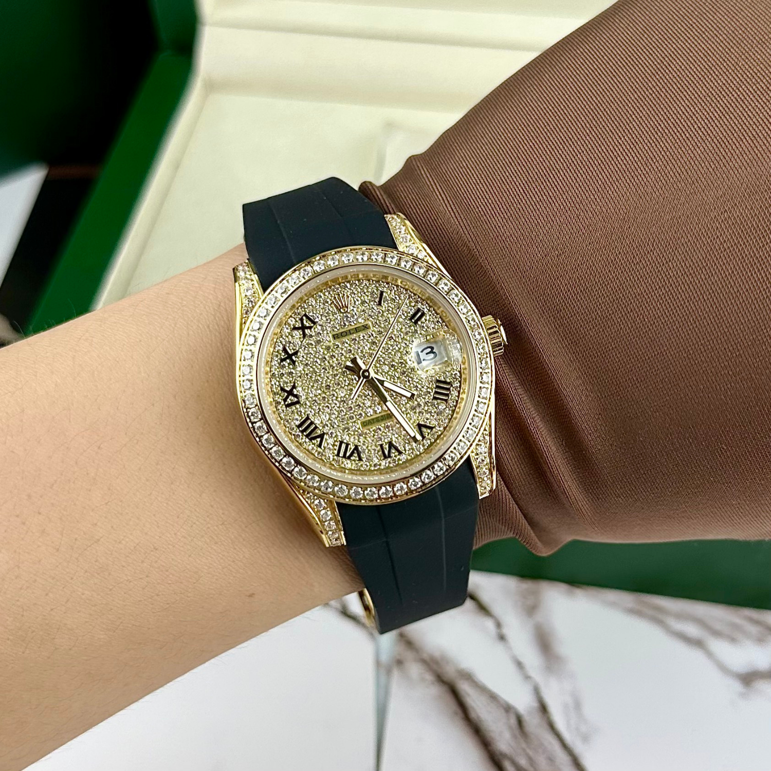Datejust 40mm Diamond-Paved Dial Yellow Gold Men Watches