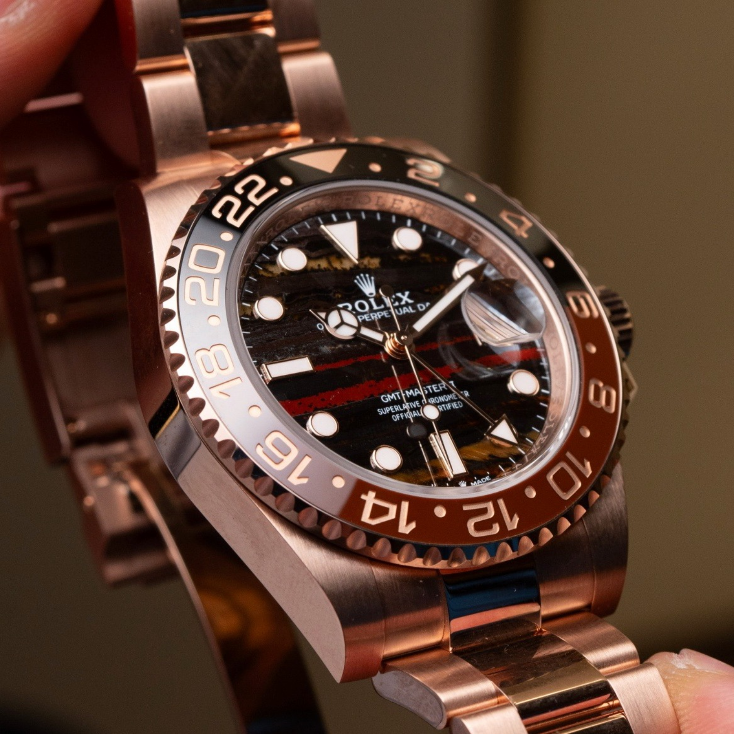 GMT-Master II 40mm Rose Gold Tiger Iron Dial Oyster 126715CHNR