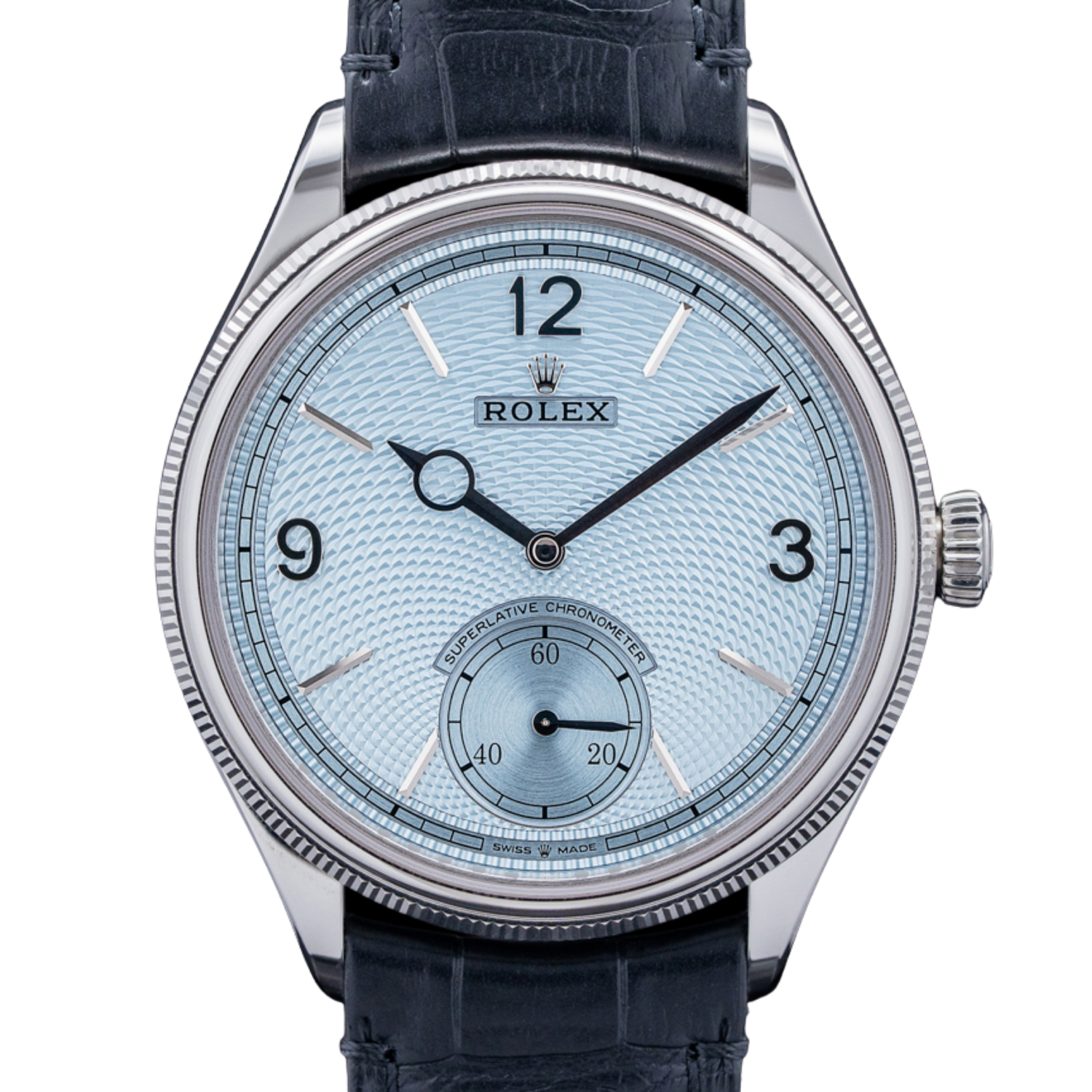 Perpetual 1908 39mm White Gold Platinum Ice Blue Dial Black Alligator Leather Strap m52506-0003