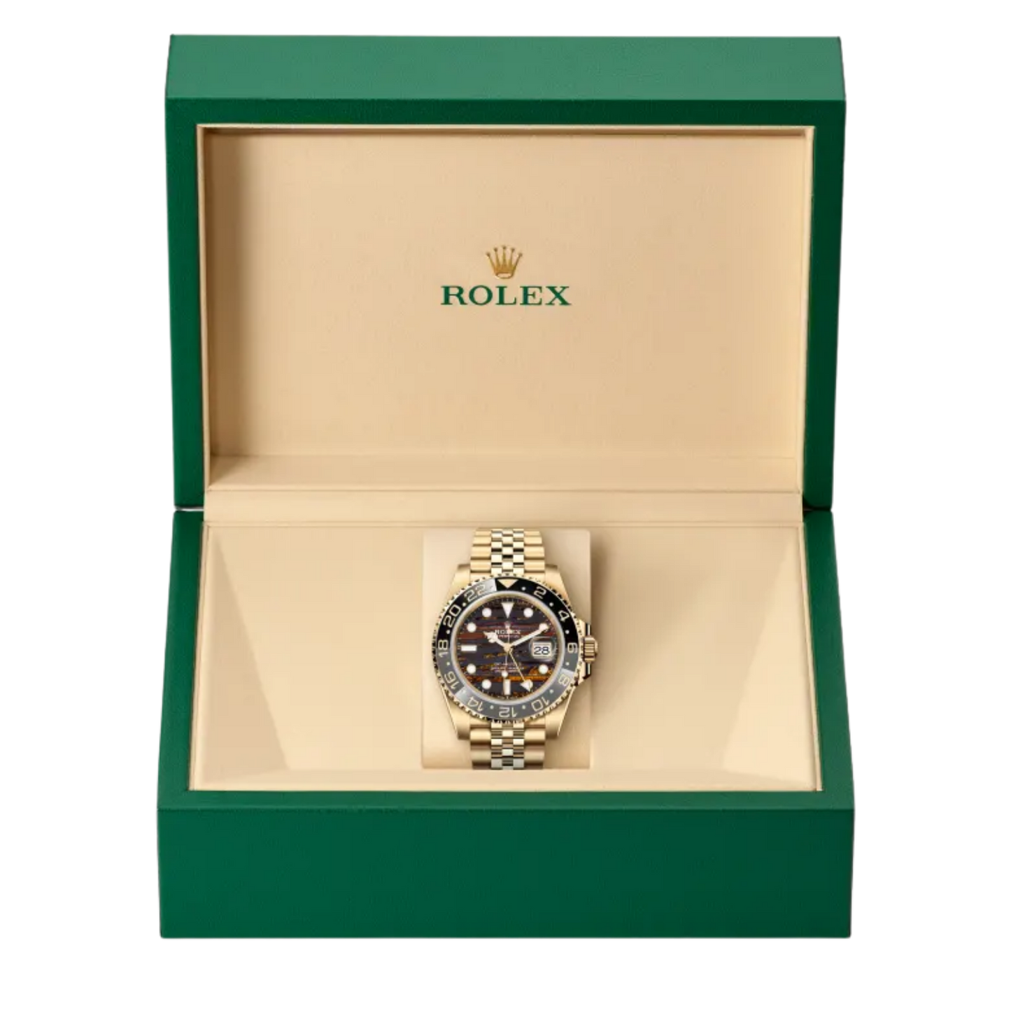 GMT-Master II 40mm Yellow Gold Tiger Iron Dial Jubilee 126718GRNR