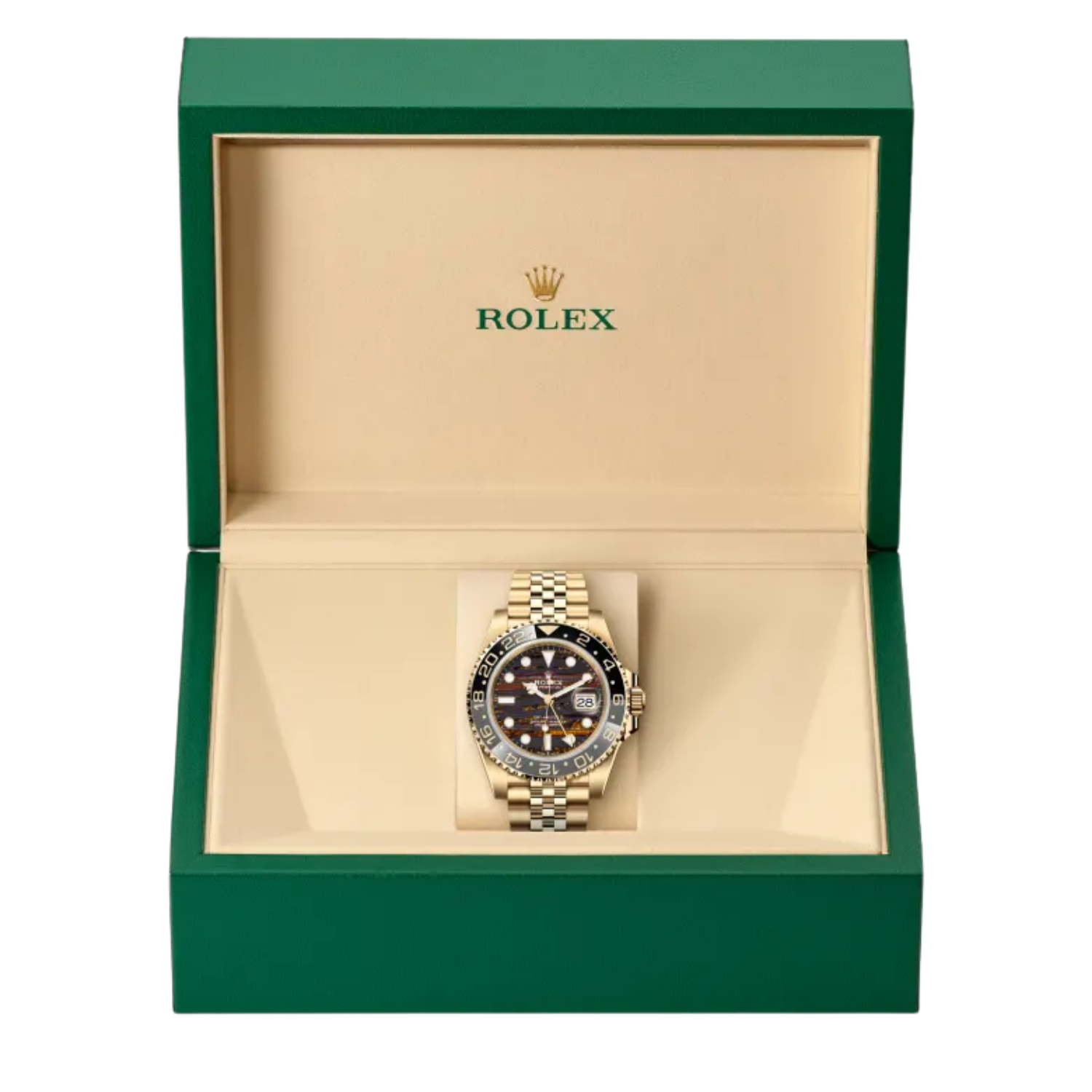 GMT-Master II 40mm Yellow Gold Tiger Iron Dial Jubilee 126718GRNR