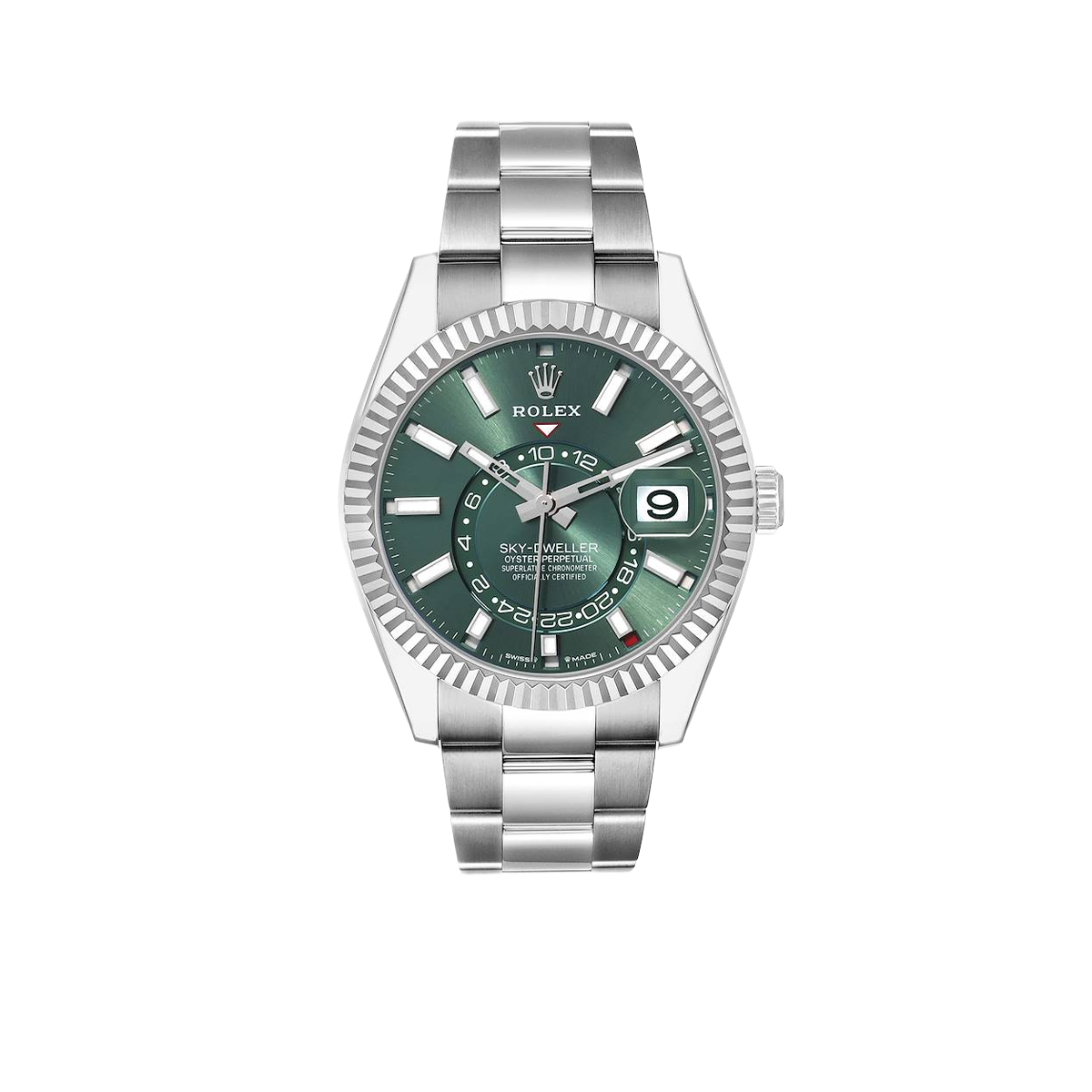 Sky-Dweller 42mm Steel White Gold Green Dial Mens Watch 336934