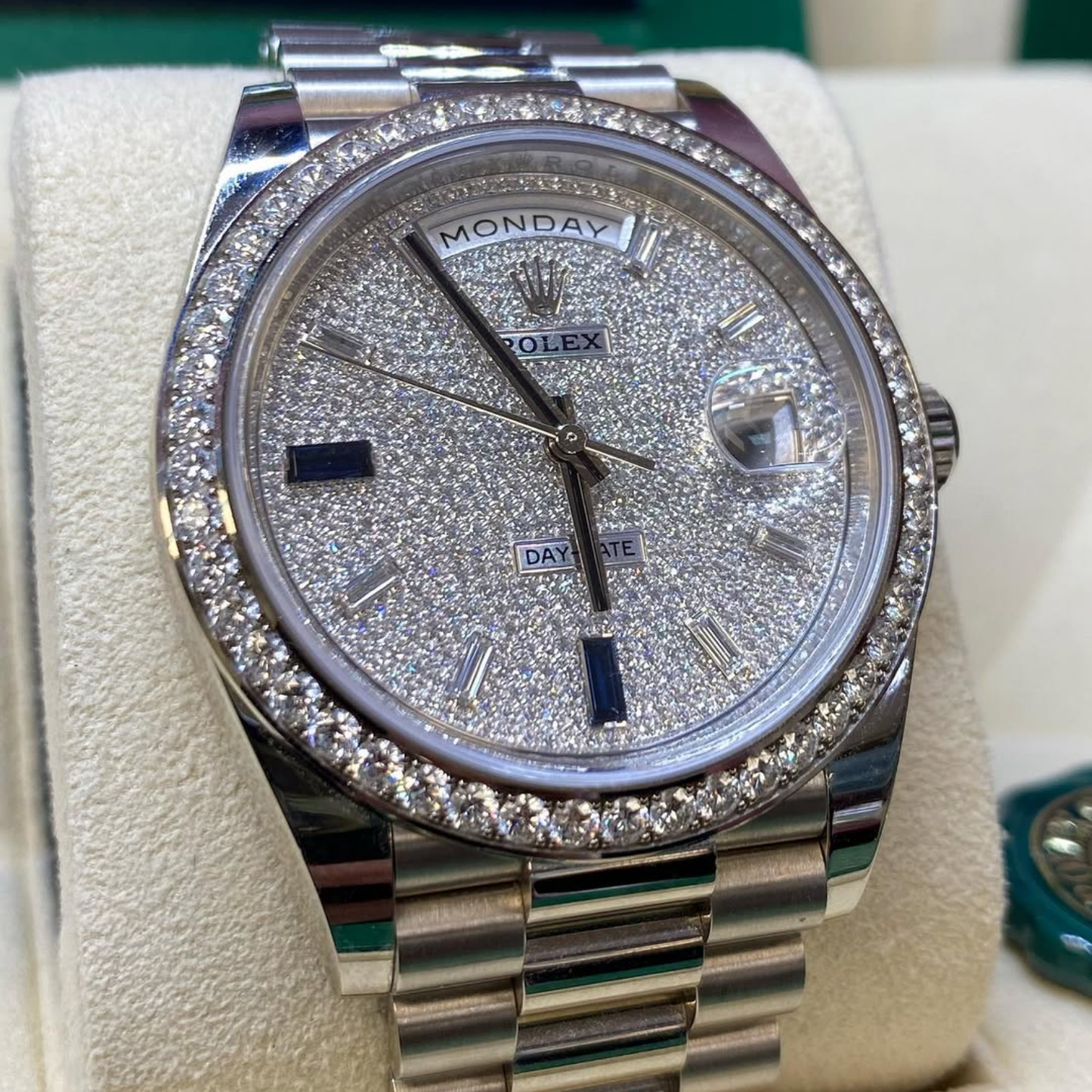 Day-Date 40 President White Gold Diamond Paved Dial with Sapphires 228349RBR