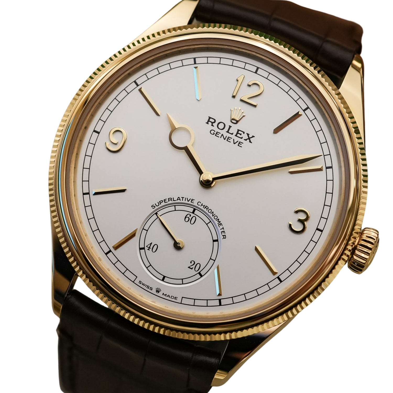 Perpetual 1908 39mm Yellow Gold White Dial Brown Alligator Leather Strap m52508-0006