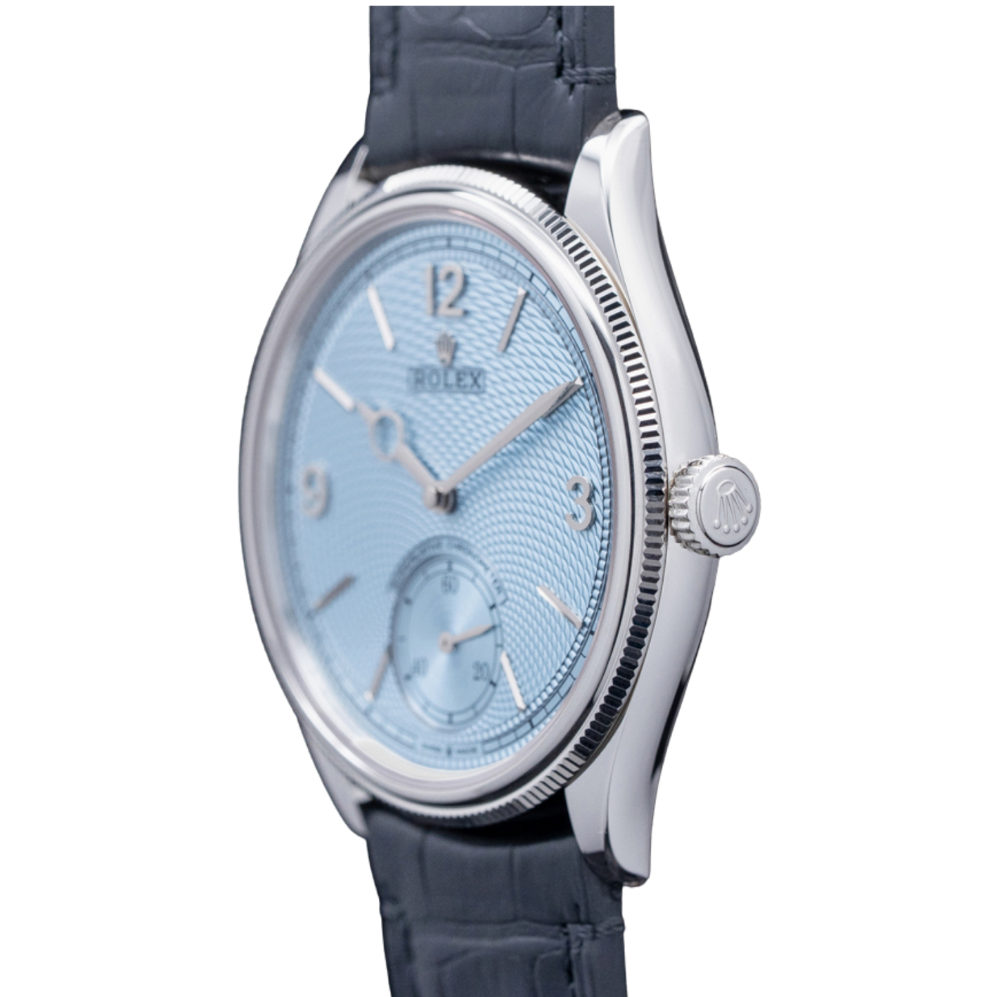 Perpetual 1908 39mm White Gold Platinum Ice Blue Dial Black Alligator Leather Strap m52506-0003