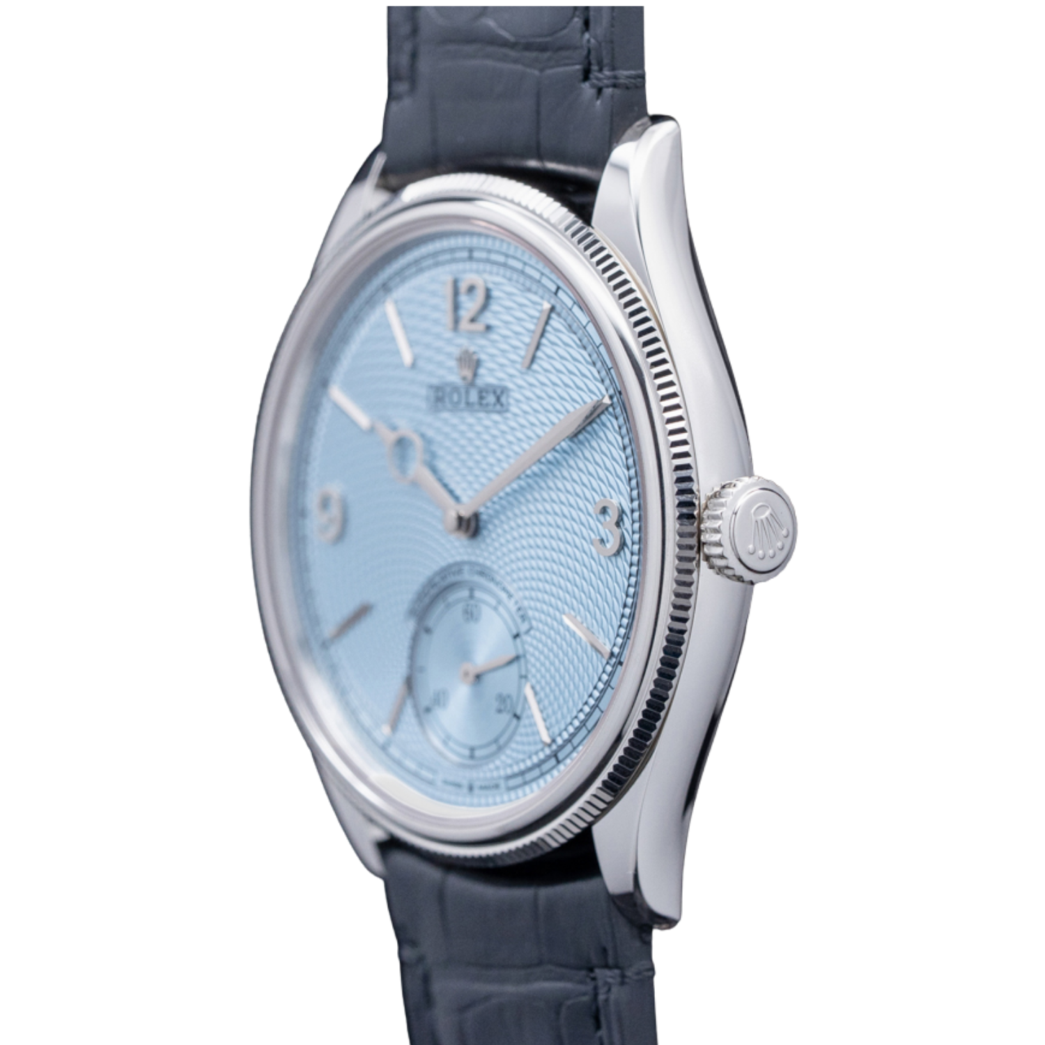 Perpetual 1908 39mm White Gold Platinum Ice Blue Dial Black Alligator Leather Strap m52506-0003