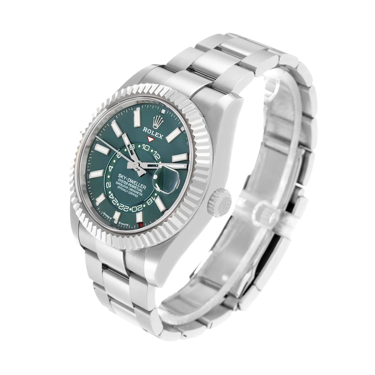 Sky-Dweller 42mm Steel White Gold Green Dial Mens Watch 336934