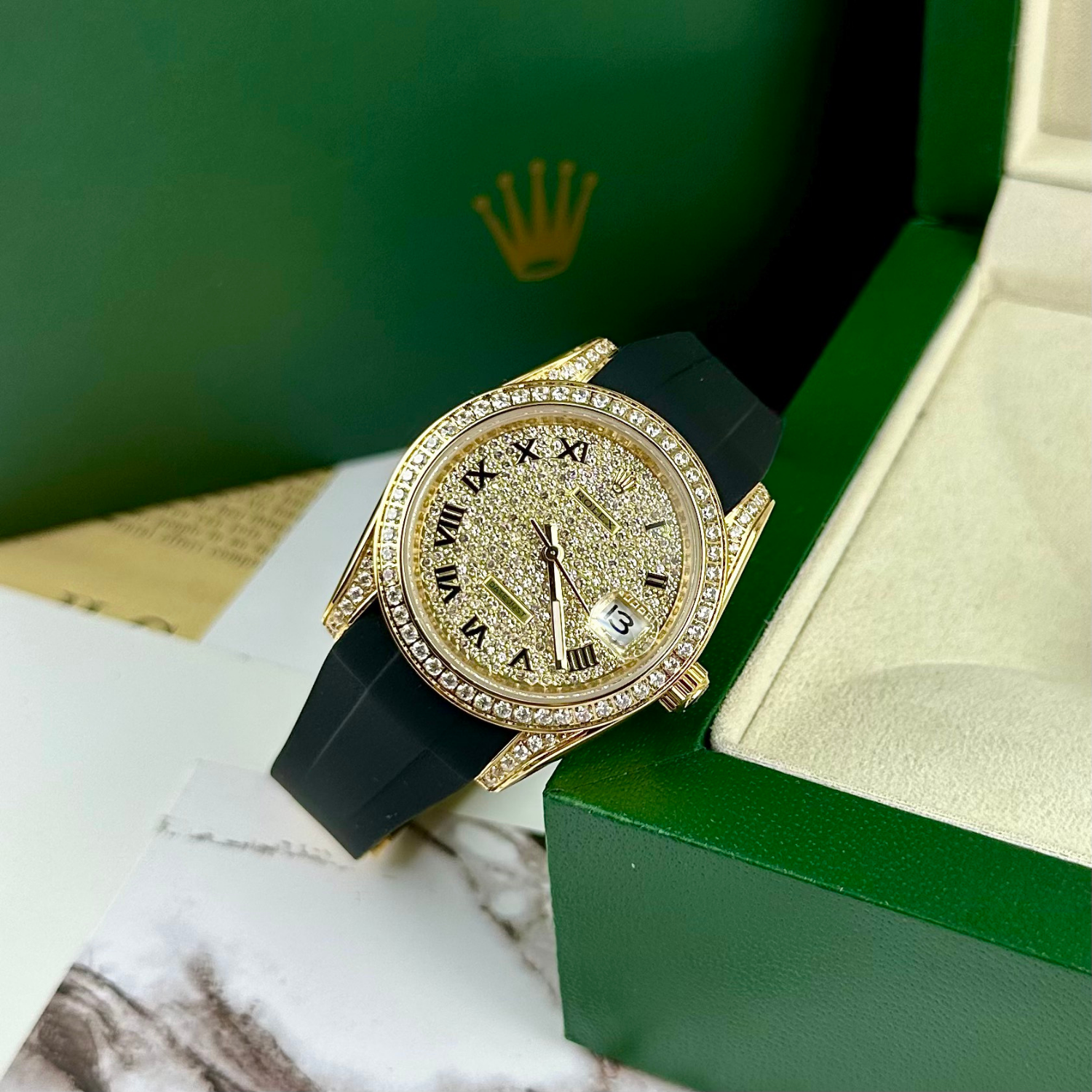 Datejust 40mm Diamond-Paved Dial Yellow Gold Men Watches