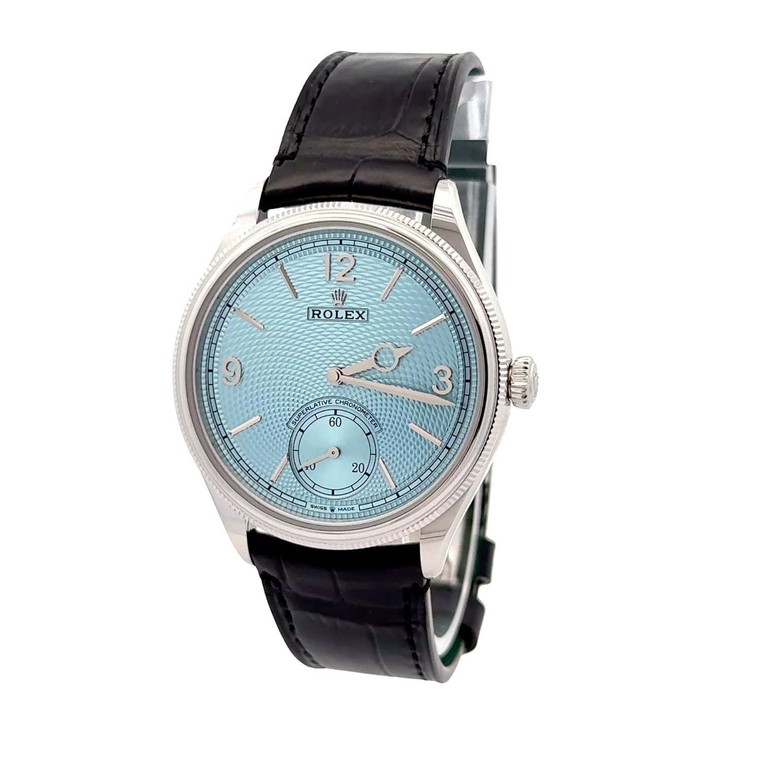 Perpetual 1908 39mm White Gold Platinum Ice Blue Dial Black Alligator Leather Strap m52506-0003