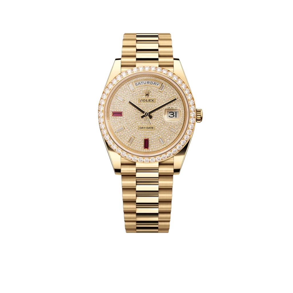 Day-Date 40mm Yellow Gold Diamond Ruby Pave Dial Diamond Bezel 228348RBR