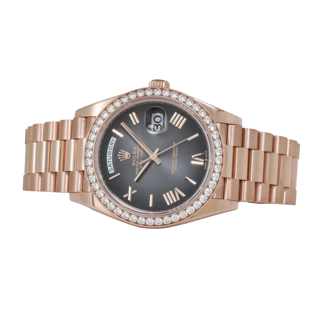 Day-Date 40 228345 Rose Gold Black Dial Diamond Bezel