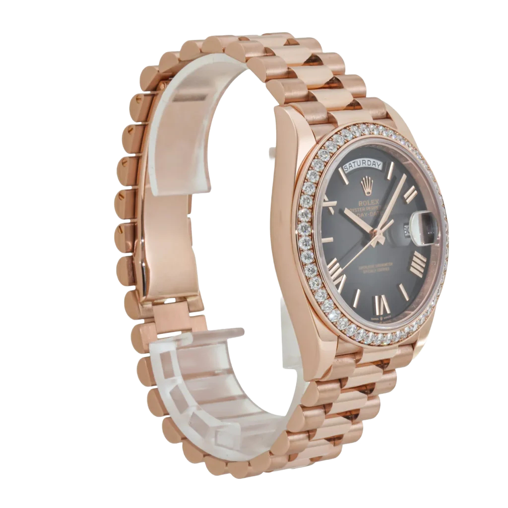 Day-Date 40 228345 Rose Gold Black Dial Diamond Bezel