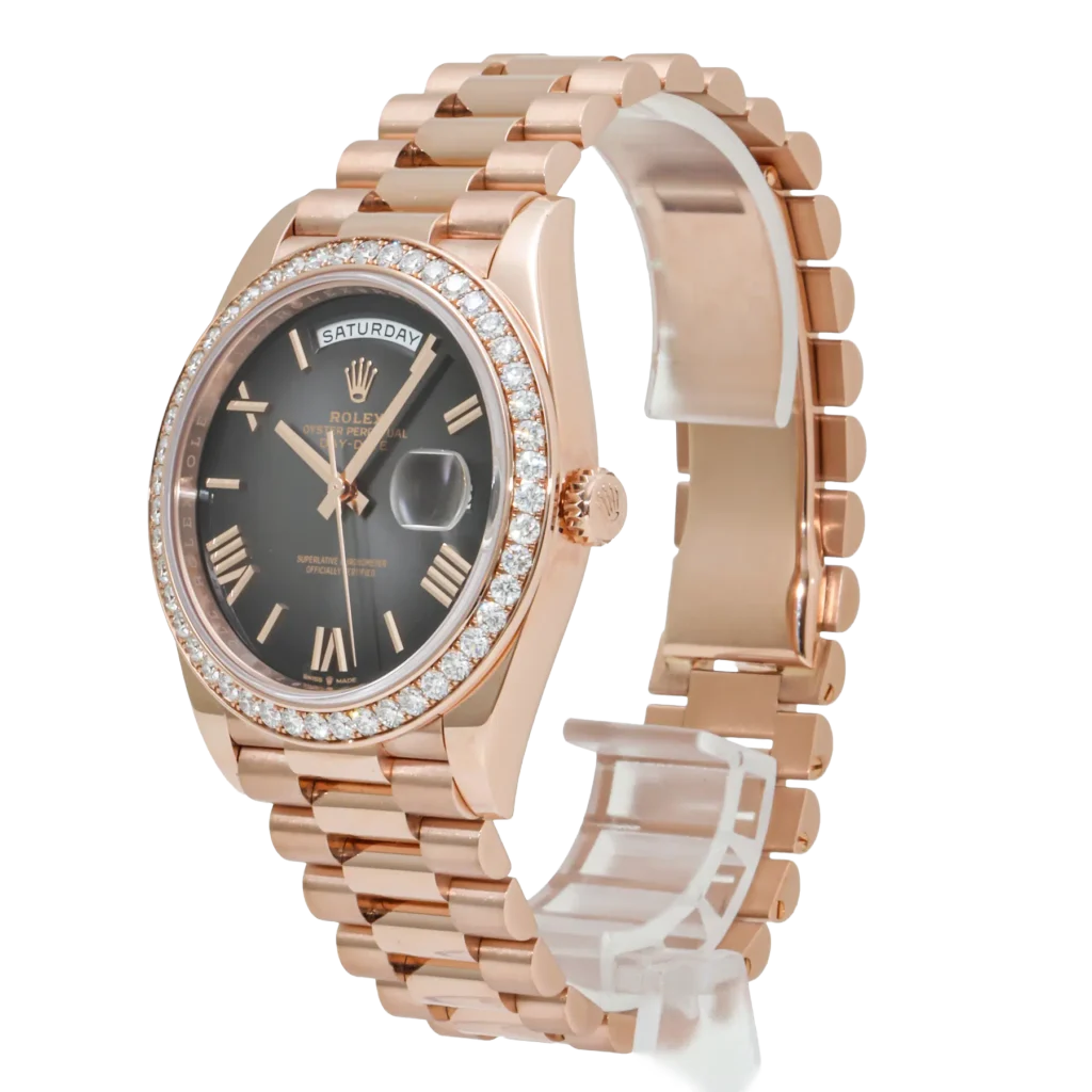 Day-Date 40 228345 Rose Gold Black Dial Diamond Bezel