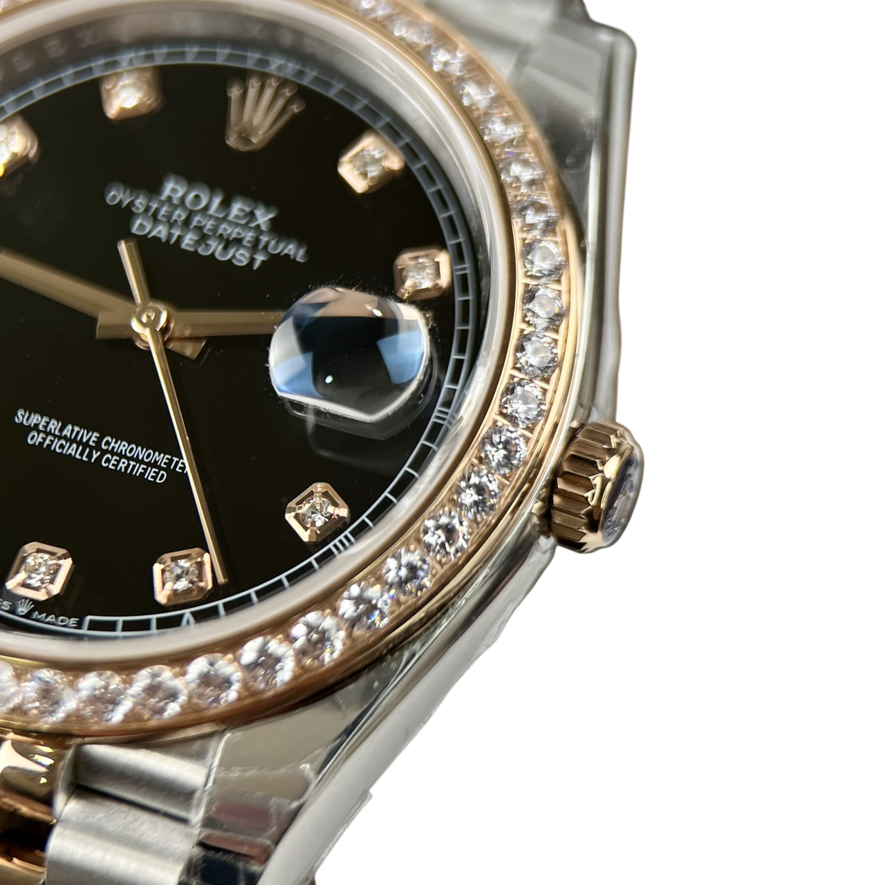 Datejust 36mm Black Dial Steel Yellow Gold Diamond Mens Watch 116243