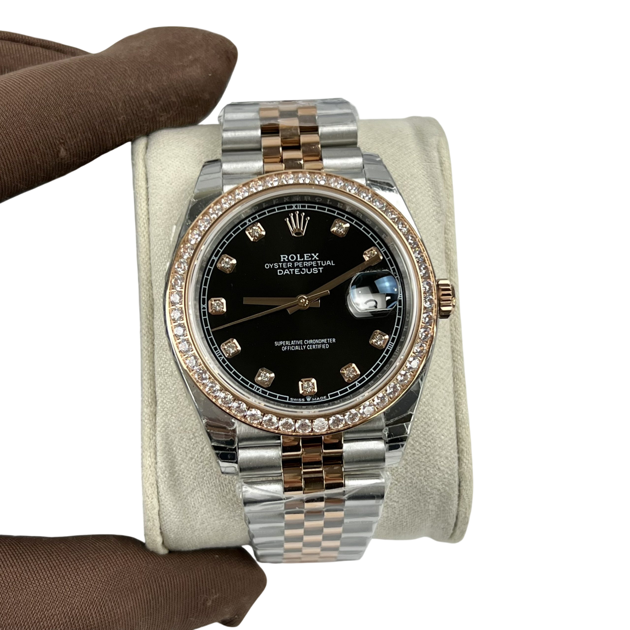 Datejust 36mm Black Dial Steel Yellow Gold Diamond Mens Watch 116243