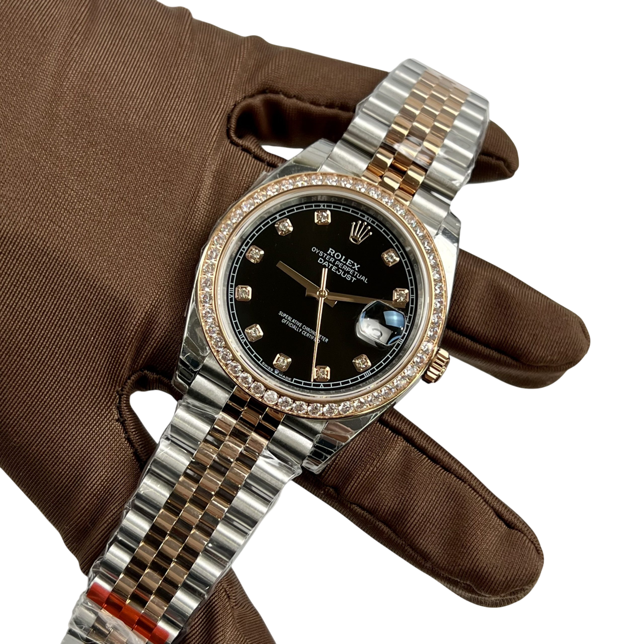 Datejust 36mm Black Dial Steel Yellow Gold Diamond Mens Watch 116243