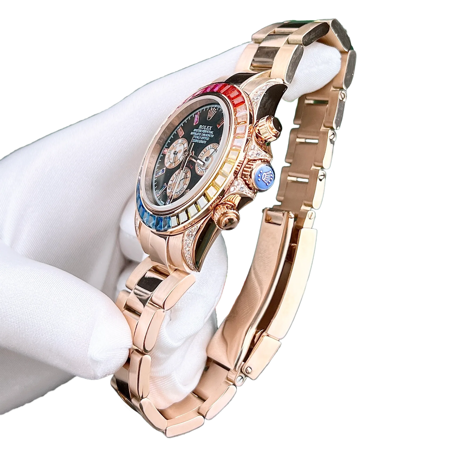 Daytona 116595RBOW Rainbow Rose Gold Black Dial Sapphire Bezel