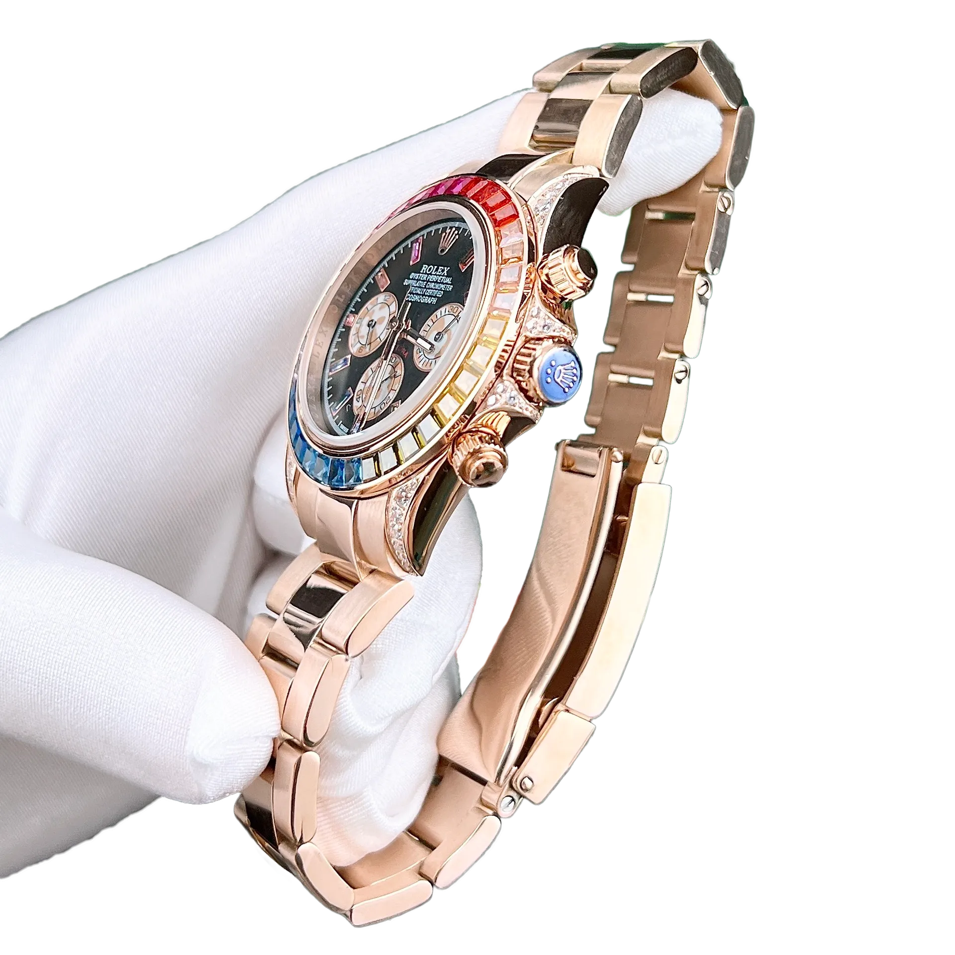 Daytona 116595RBOW Rainbow Rose Gold Black Dial Sapphire Bezel