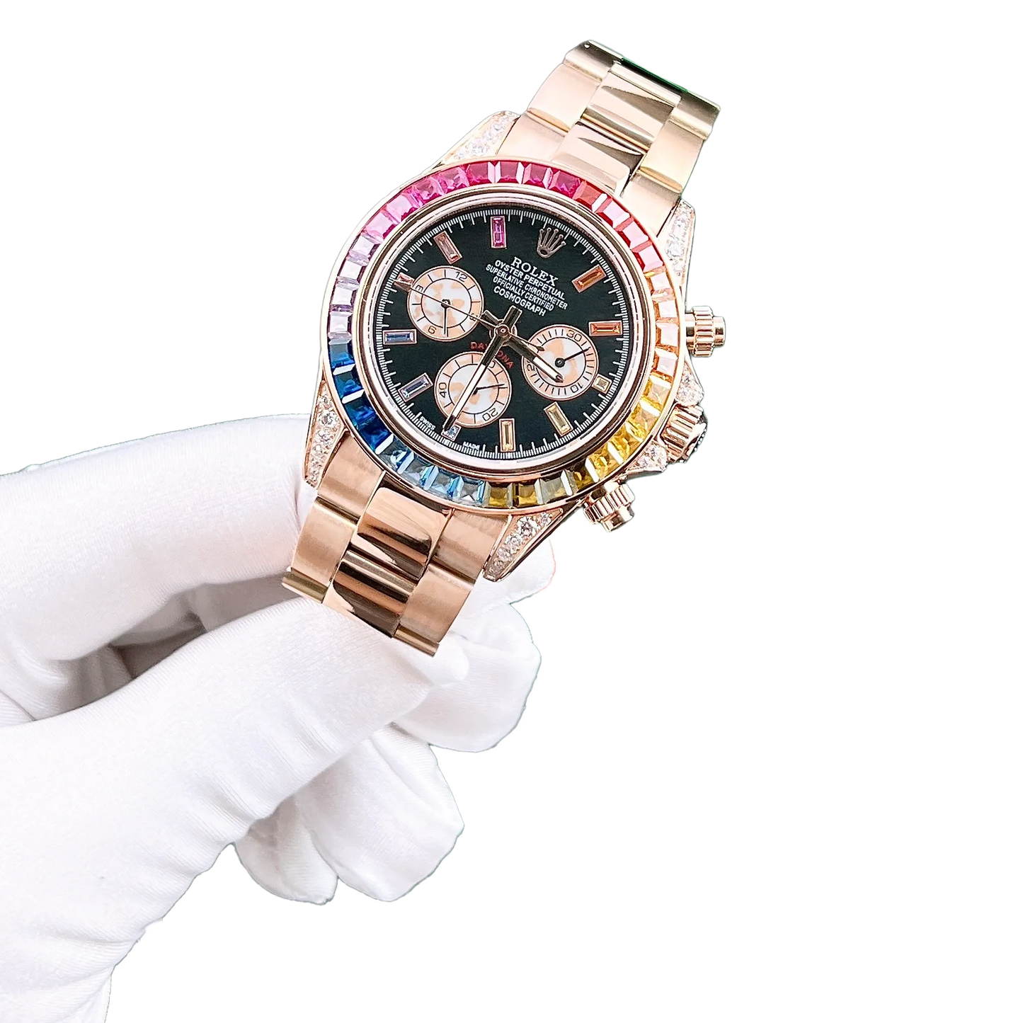 Daytona 116595RBOW Rainbow Rose Gold Black Dial Sapphire Bezel