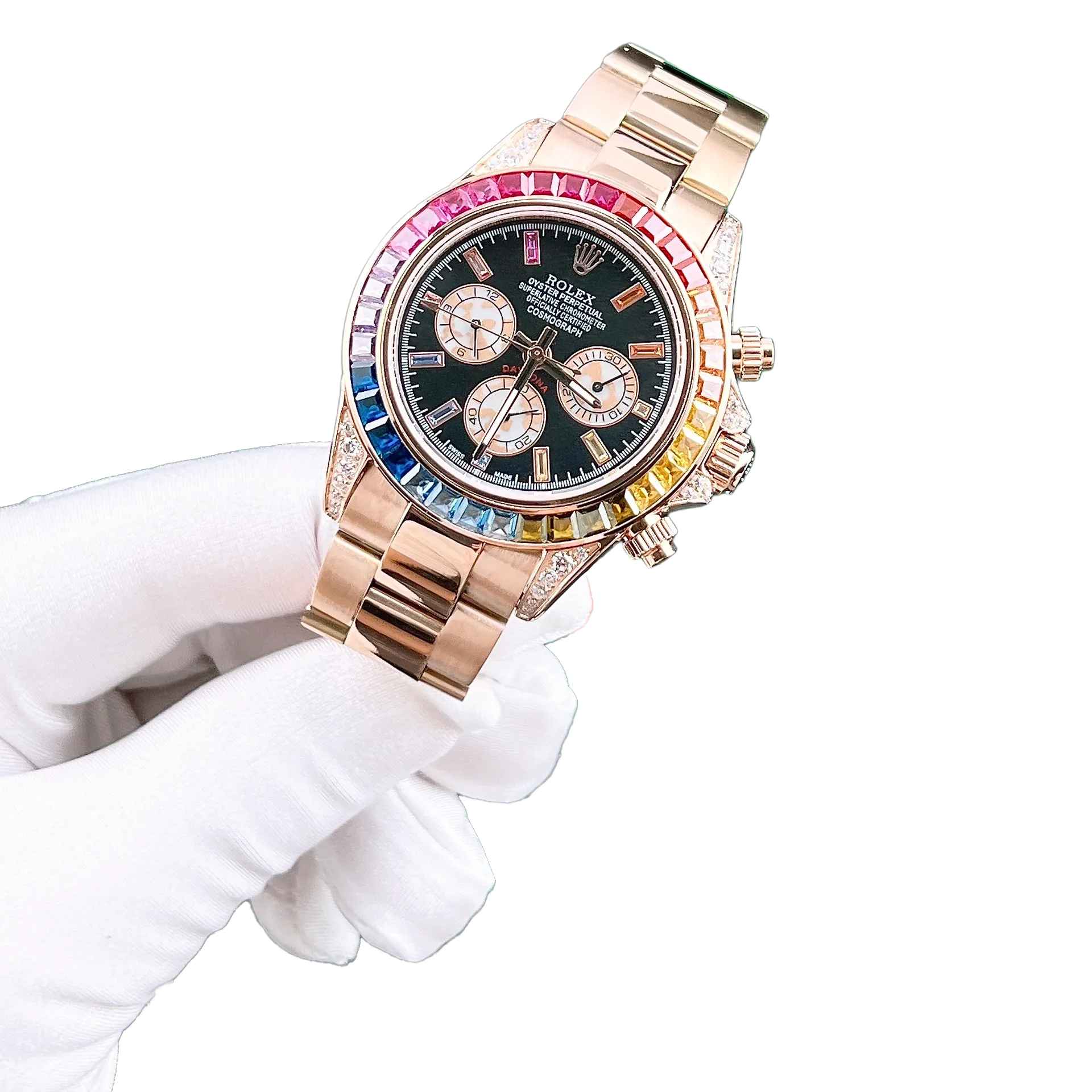 Daytona 116595RBOW Rainbow Rose Gold Black Dial Sapphire Bezel