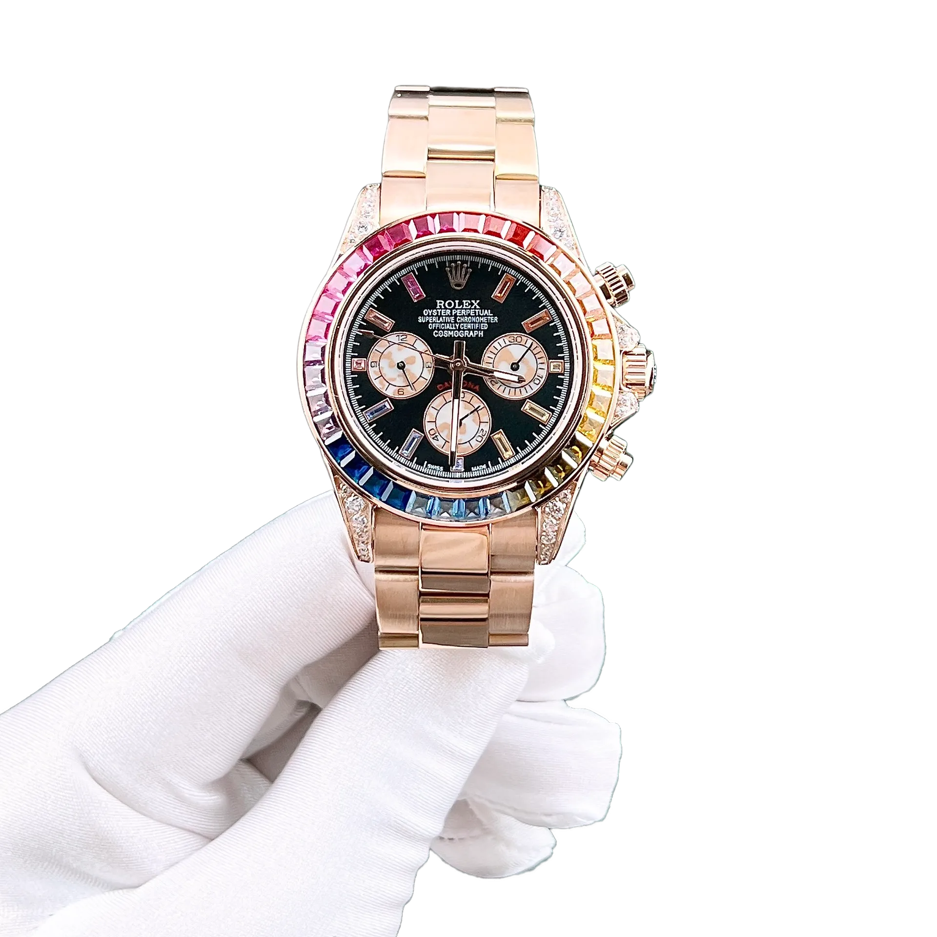 Daytona 116595RBOW Rainbow Rose Gold Black Dial Sapphire Bezel