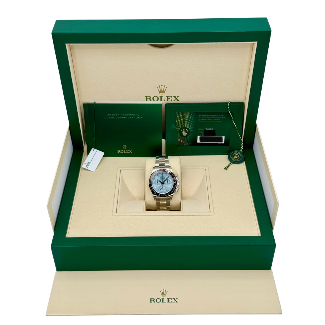 Daytona 40mm 116506 Platinum Ice Blue Diamond Baguette Dial