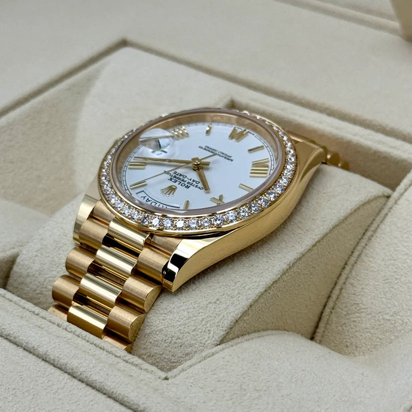 Day-Date 40 228348RBR Yellow Gold Diamond Bezel White Dial