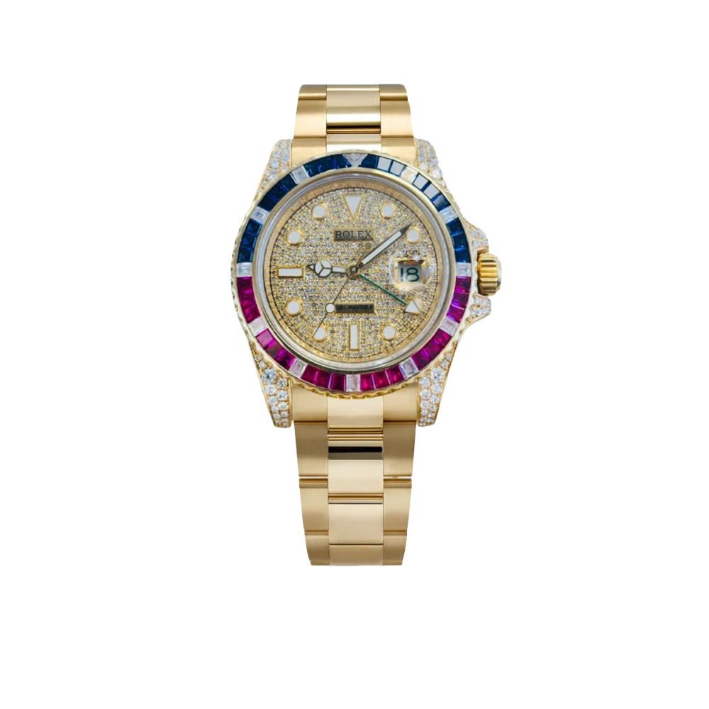 GMT-Master II 40mm Yellow Gold Pepsi Bezel Diamond Set Watch 116718LN
