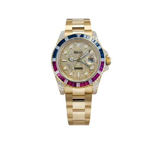 GMT-Master II 40mm Yellow Gold Pepsi Bezel Diamond Set Watch 116718LN