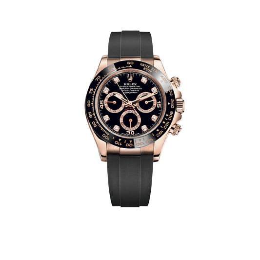 Daytona 40mm Rose Gold Black Diamond Dial Oysterflex Rubber Strap M116515LN-0057
